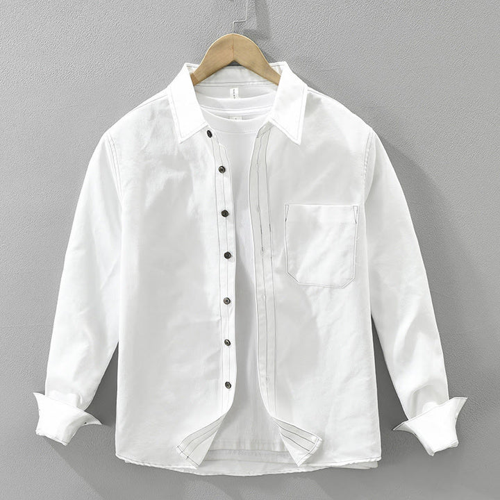 Buddha Stones通勤ボタン長袖無地シャツメンズ服ポケット付き - 白 - US/UK/AU42、 EU52 (3XL) - image 1