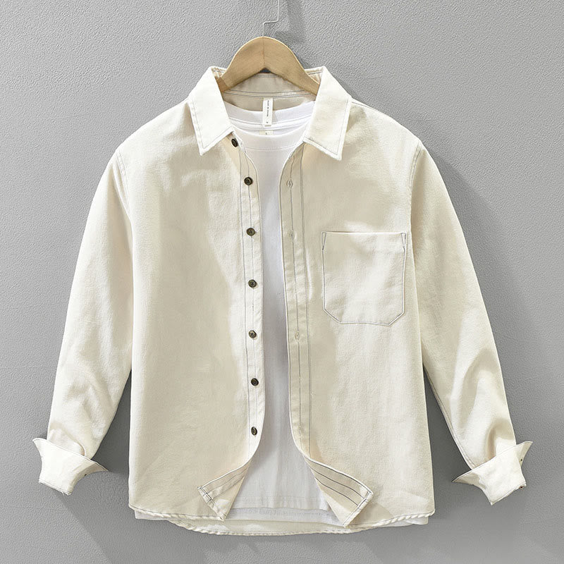 Buddha Stones通勤ボタン長袖無地シャツメンズ服ポケット付き - ベージュ - US/UK/AU42、 EU52 (3XL) - image 4