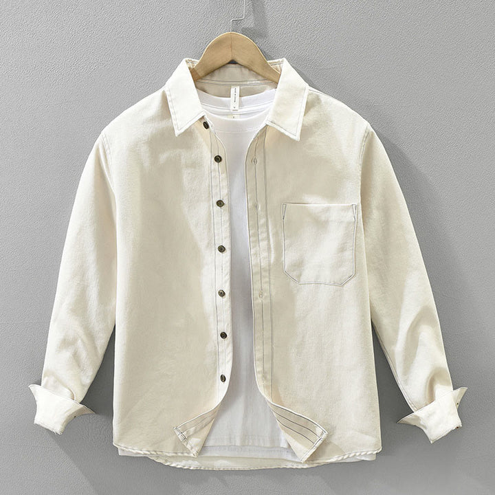 Buddha Stones通勤ボタン長袖無地シャツメンズ服ポケット付き - ベージュ - US/UK/AU42、 EU52 (3XL) - image 4