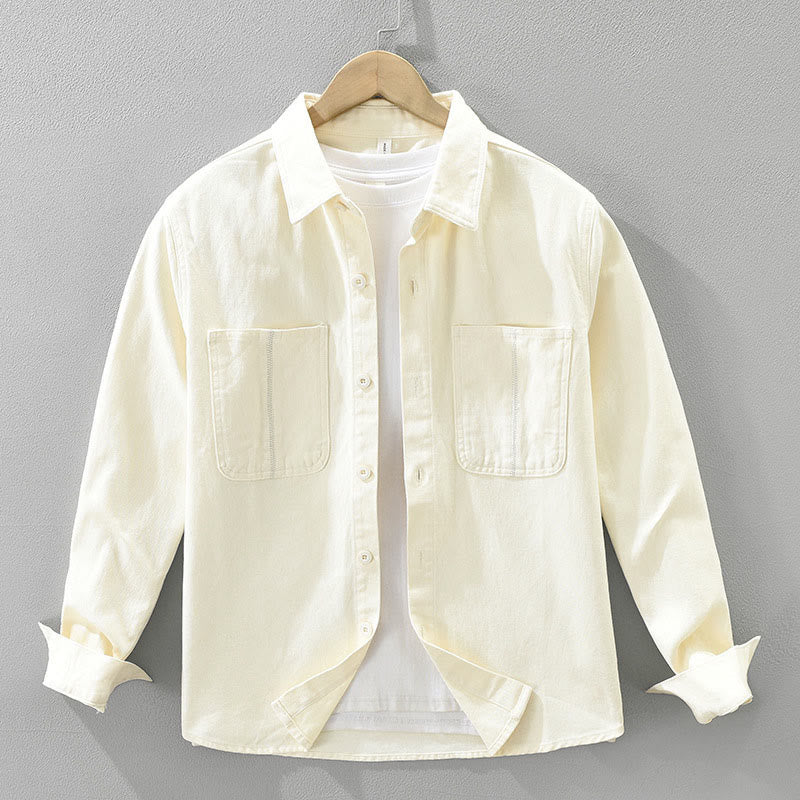 Buddha Stones春 通勤 ボタン 長袖シャツ メンズ コットン ポケット付き - ベージュ - US/UK/AU42、 EU52 (3XL) - image 2