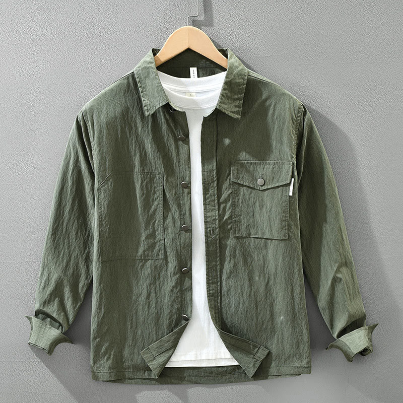 Buddha Stonesデイリーロングスリーブボタンシンプルデザインメンズシャツ ポケット付き - ダークグリーン - US/UK/AU42、 EU52 (3XL) - image 0
