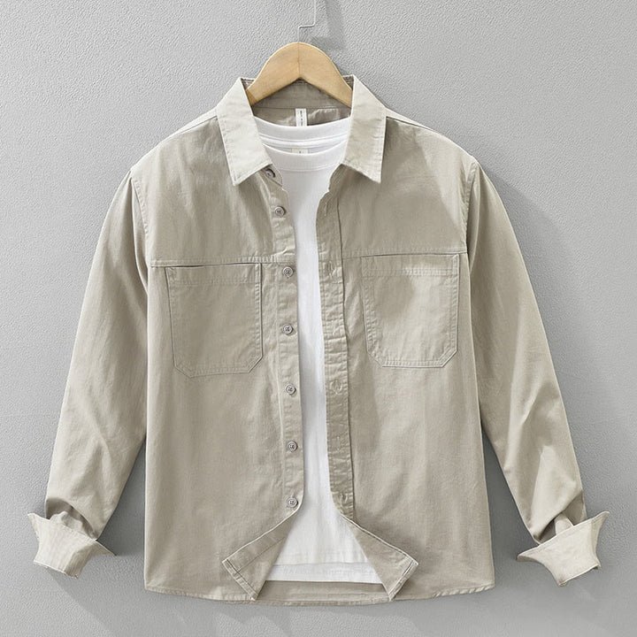 Buddha Stonesデイリー 無地ボタンデザイン メンズ 長袖 純綿シャツ ポケット付き - タン - US/UK/AU42、 EU52 (3XL) - image 0