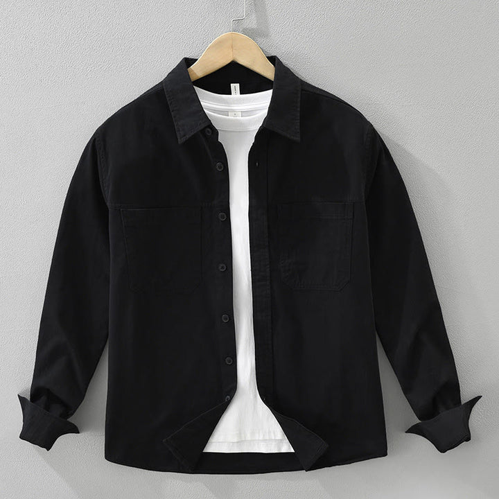 Buddha Stonesデイリー 無地ボタンデザイン メンズ 長袖 純綿シャツ ポケット付き - 黒 - US/UK/AU42、 EU52 (3XL) - image 15