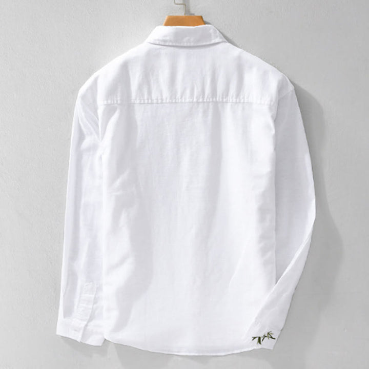 Buddha Stones刺繍の葉柄メンズ長袖コットンリネンシャツ - image 7