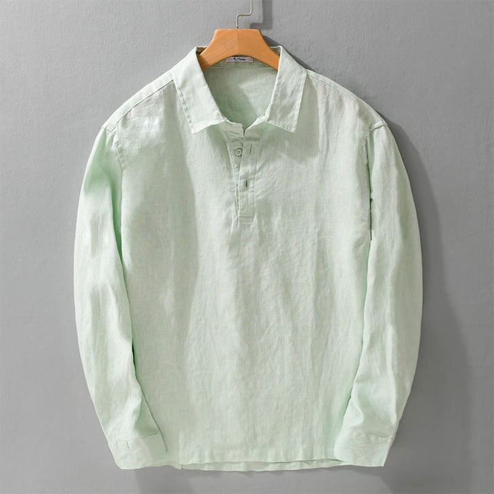 Buddha Stonesメンズ 無地 ラペルボタン 長袖 ピュアリネンシャツ - 甘露 - US/UK/AU42、 EU52 (3XL) - image 5