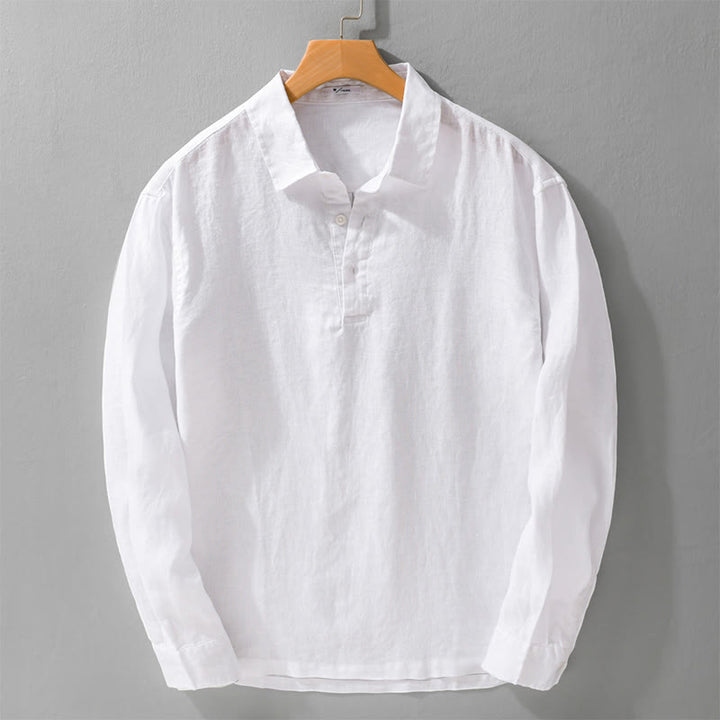 Buddha Stonesメンズ 無地 ラペルボタン 長袖 ピュアリネンシャツ - 白 - US/UK/AU42、 EU52 (3XL) - image 10