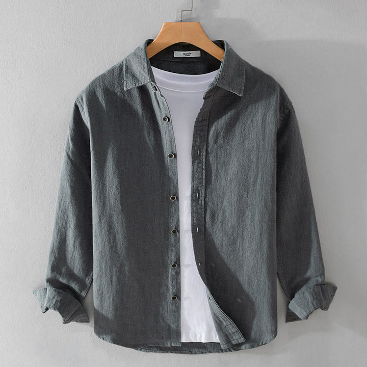 Buddha Stonesメンズ 純色 ラペルボタン シンプルデザイン ラミーコットン 長袖シャツ - スレートグレー - US/UK/AU42、 EU52 (3XL) - image 5
