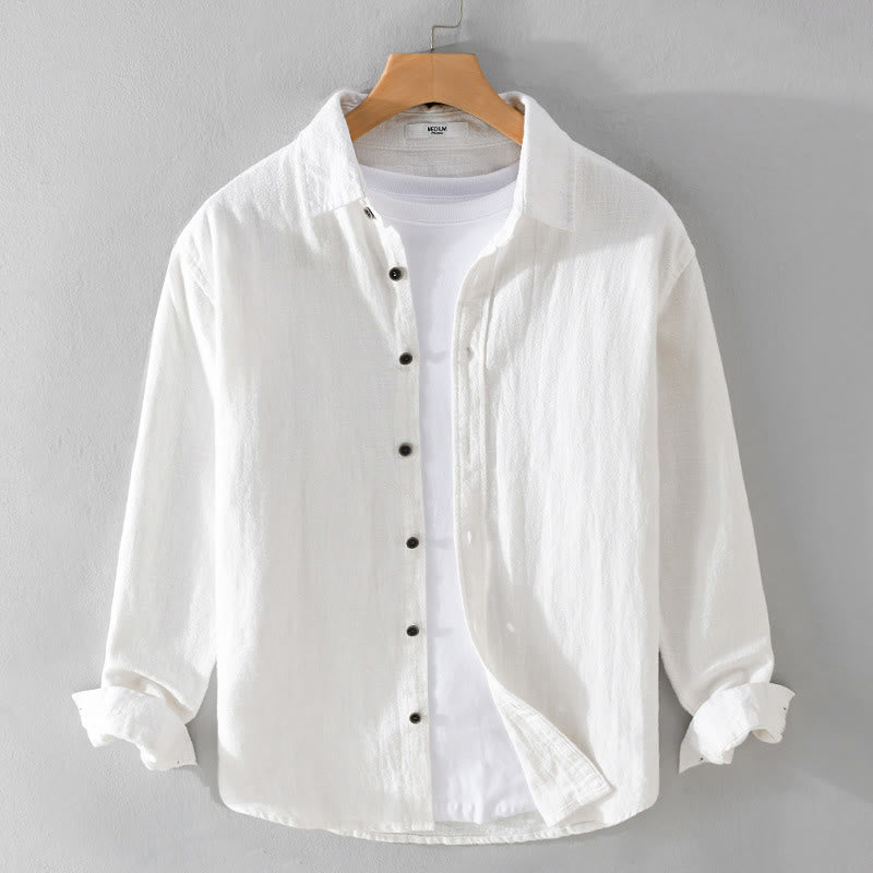 Buddha Stonesメンズ 純色 ラペルボタン シンプルデザイン ラミーコットン 長袖シャツ - 白 - US/UK/AU42、 EU52 (3XL) - image 11