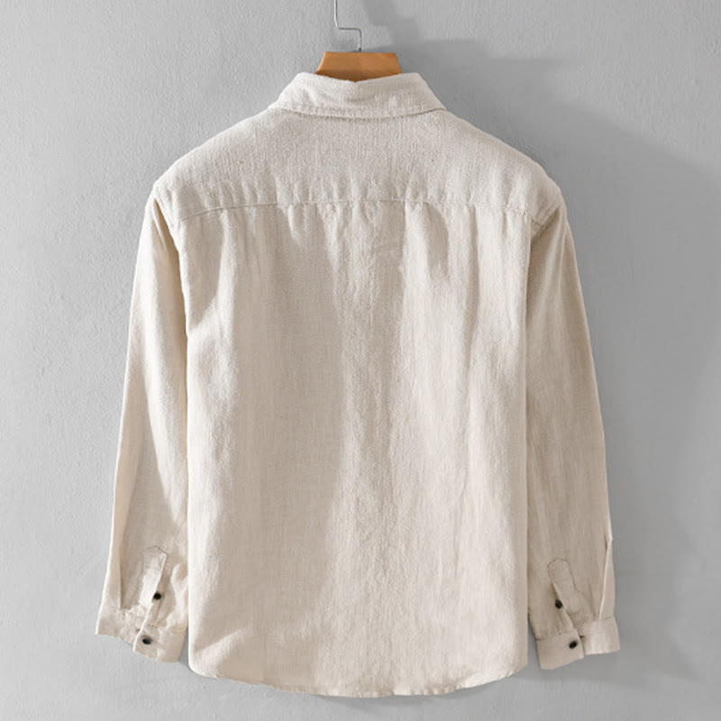 Buddha Stonesメンズ 純色 ラペルボタン シンプルデザイン ラミーコットン 長袖シャツ - image 1