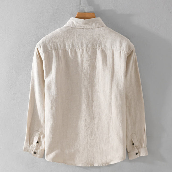 Buddha Stonesメンズ 純色 ラペルボタン シンプルデザイン ラミーコットン 長袖シャツ - image 1