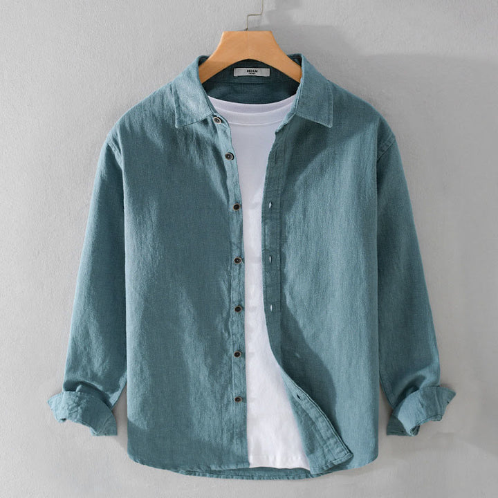 Buddha Stonesメンズ 純色 ラペルボタン シンプルデザイン ラミーコットン 長袖シャツ - ライトシーグリーン - US/UK/AU42、 EU52 (3XL) - image 14