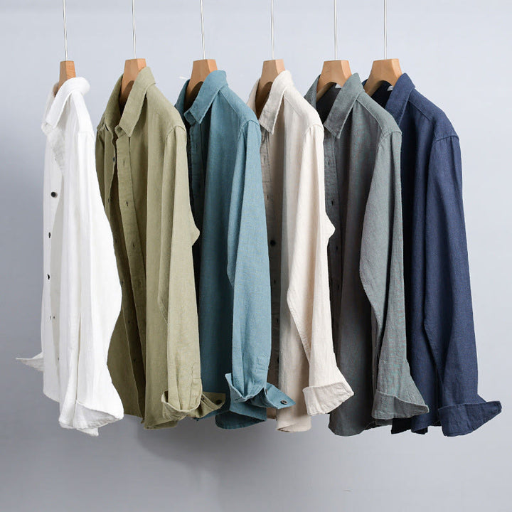 Buddha Stonesメンズ 純色 ラペルボタン シンプルデザイン ラミーコットン 長袖シャツ - image 20