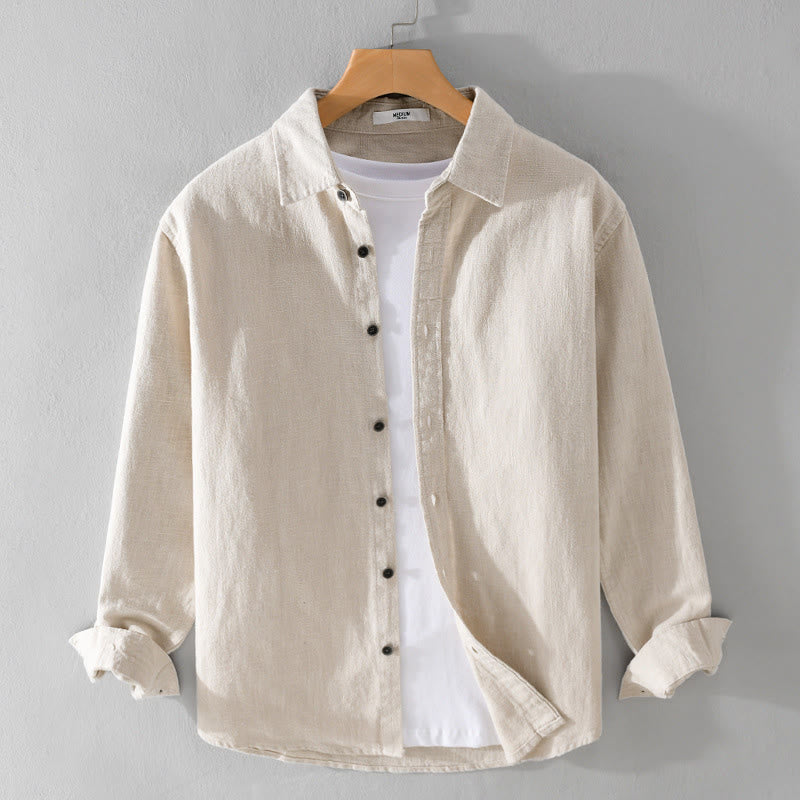 Buddha Stonesメンズ 純色 ラペルボタン シンプルデザイン ラミーコットン 長袖シャツ - リネン - US/UK/AU42、 EU52 (3XL) - image 0