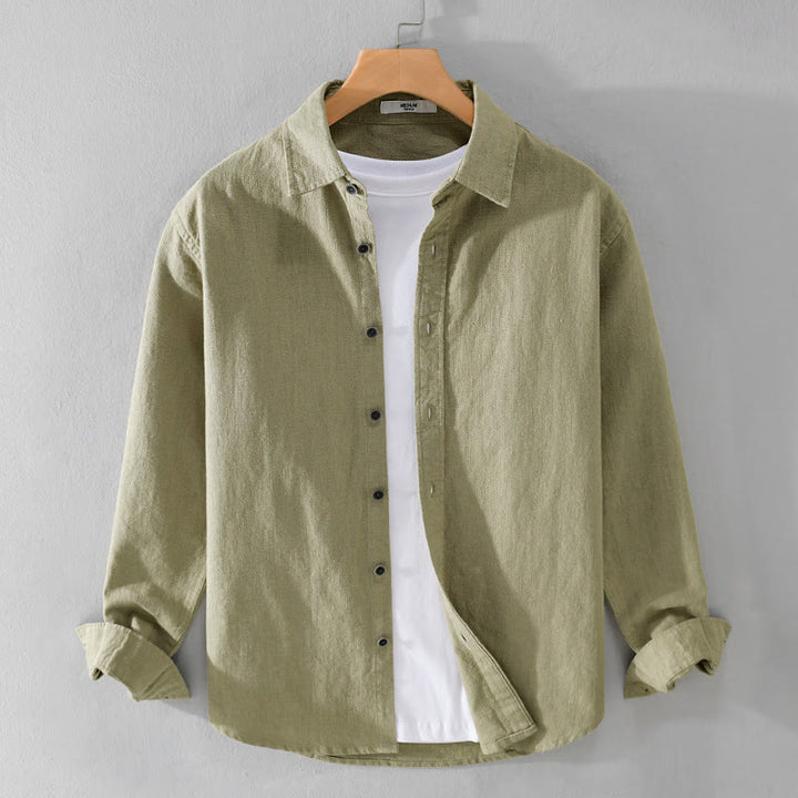 Buddha Stonesメンズ 純色 ラペルボタン シンプルデザイン ラミーコットン 長袖シャツ - ダークカーキ - US/UK/AU42、 EU52 (3XL) - image 17