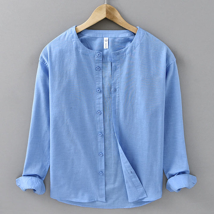Buddha Stonesメンズ 春 ピュアカラー スタンドカラー コットンリネン 長袖シャツ - ドジャーブルー - US/UK/AU42、 EU52 (3XL) - image 17