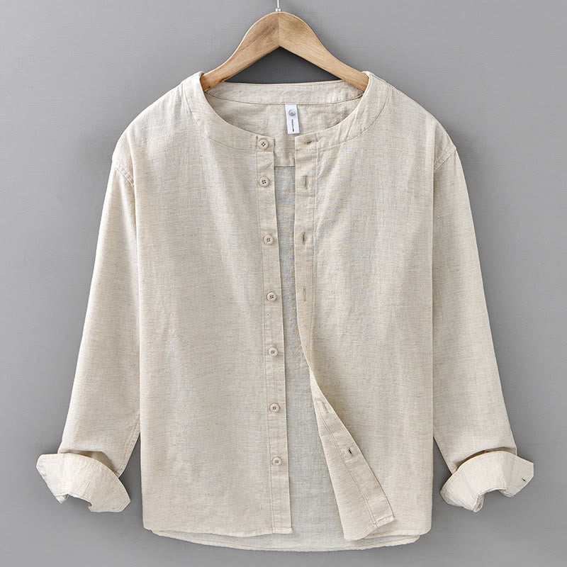 Buddha Stonesメンズ 春 ピュアカラー スタンドカラー コットンリネン 長袖シャツ - リネン - US/UK/AU42、 EU52 (3XL) - image 8
