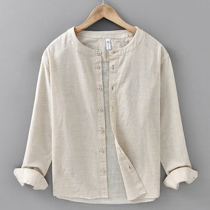Buddha Stonesメンズ 春 ピュアカラー スタンドカラー コットンリネン 長袖シャツ - リネン - US/UK/AU42、 EU52 (3XL) - image 8