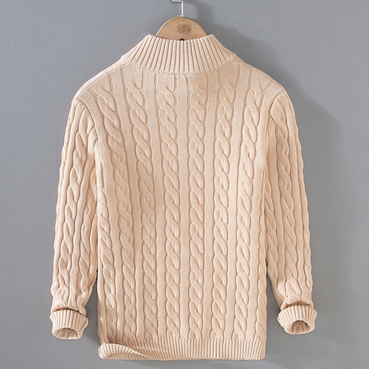 Buddha Stones冬用テクスチャードハイネックジッパーデザインメンズ長袖コットンセーター - image 5