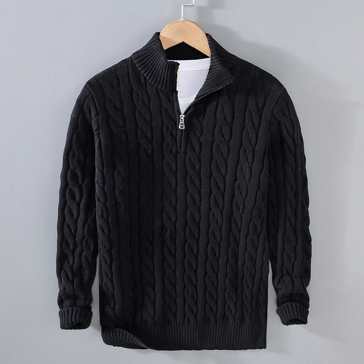 Buddha Stones冬用テクスチャードハイネックジッパーデザインメンズ長袖コットンセーター - 黒 - US/UK/AU42、 EU52 (3XL) - image 0