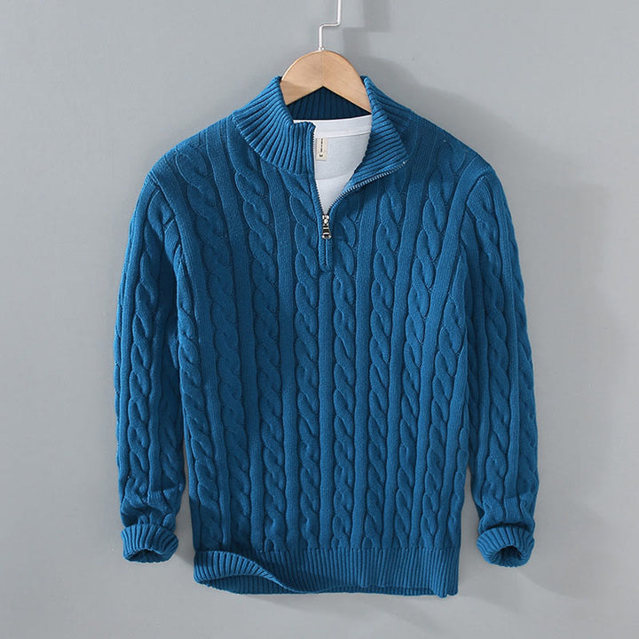 Buddha Stones冬用テクスチャードハイネックジッパーデザインメンズ長袖コットンセーター - スチールブルー - US/UK/AU42、 EU52 (3XL) - image 14