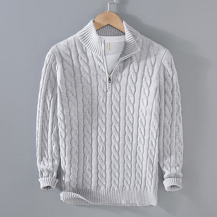 Buddha Stones冬用テクスチャードハイネックジッパーデザインメンズ長袖コットンセーター - ライトグレー - US/UK/AU42、 EU52 (3XL) - image 2