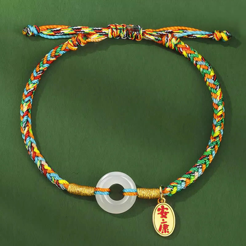 Buddha Stones ハンドメイド平和のお守りチャーム翡翠豊かさ925スターリングシルバーカラフルロープブレスレット - image 1