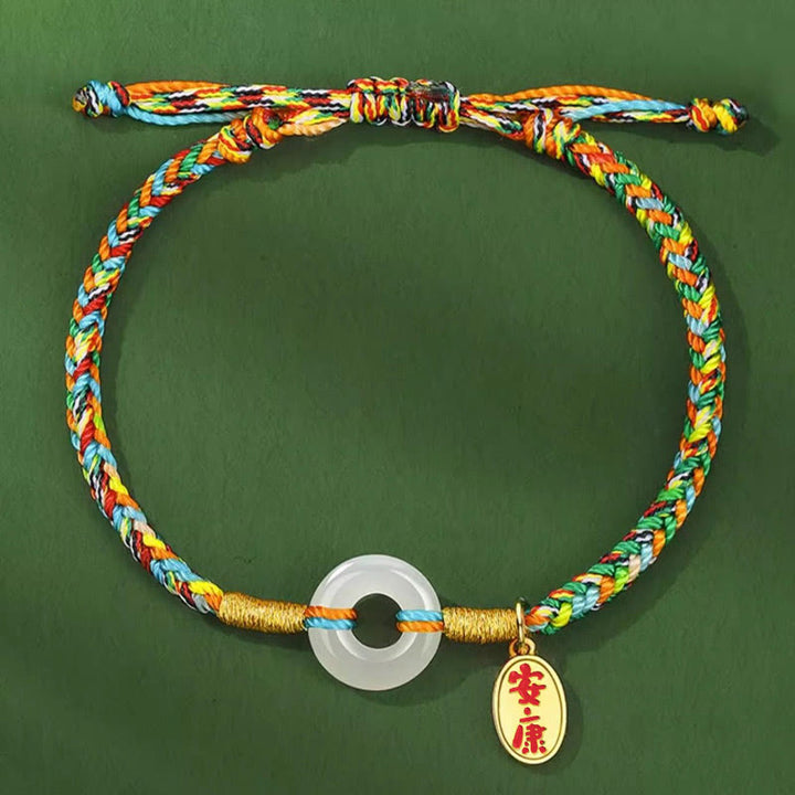 Buddha Stones ハンドメイド平和のお守りチャーム翡翠豊かさ925スターリングシルバーカラフルロープブレスレット - image 1