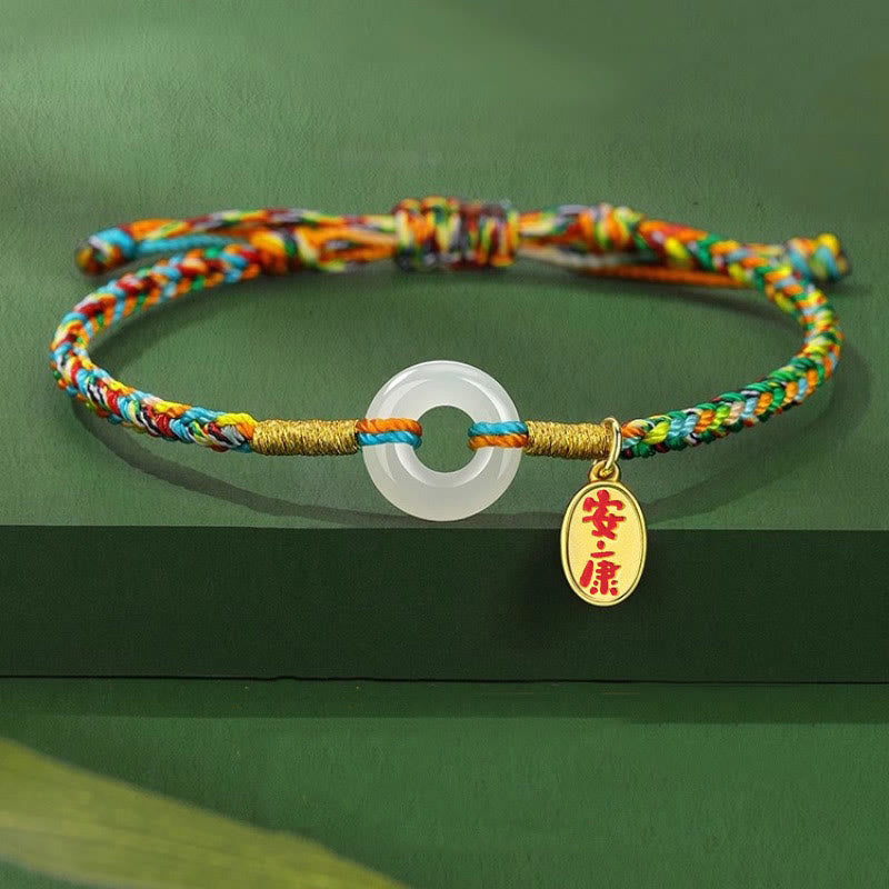 Buddha Stones ハンドメイド平和のお守りチャーム翡翠豊かさ925スターリングシルバーカラフルロープブレスレット - 大人用（手首周り14～22cm） - image 0