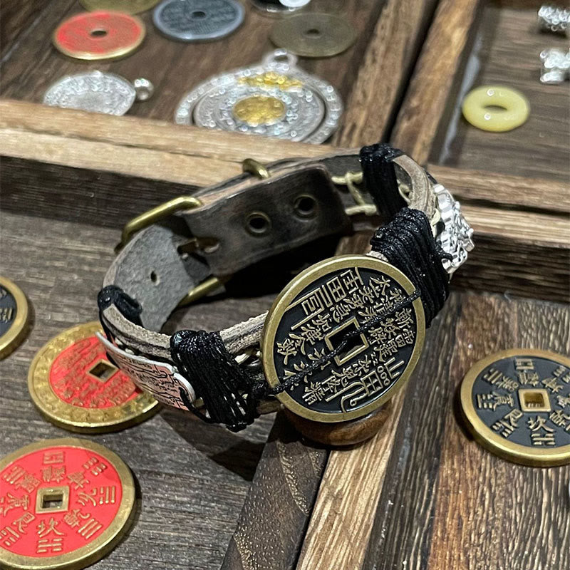Buddha Stones、PiXiu山、幽霊、お金を使う幸運、レザーウォッチバンドブレスレット  - image 2