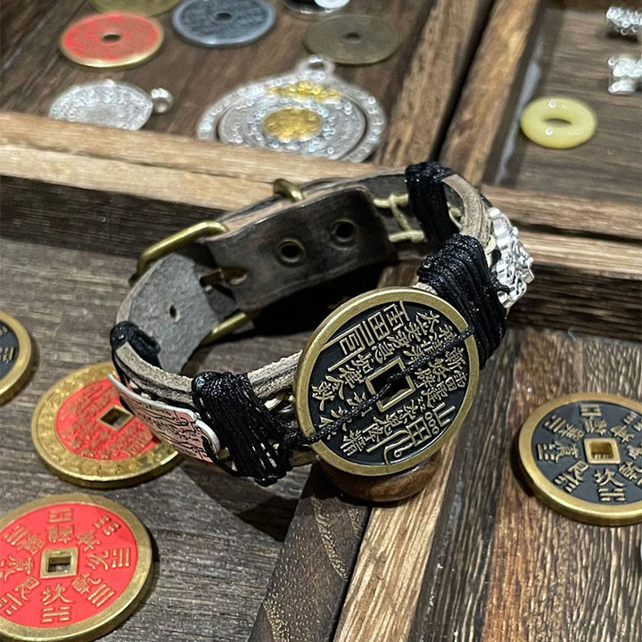 Buddha Stones、PiXiu山、幽霊、お金を使う幸運、レザーウォッチバンドブレスレット  - image 2