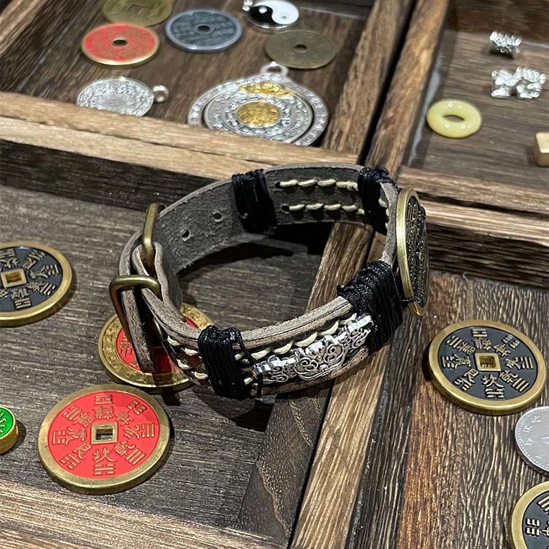 Buddha Stones、PiXiu山、幽霊、お金を使う幸運、レザーウォッチバンドブレスレット  - image 5