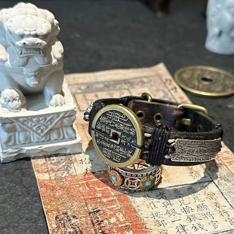 Buddha Stones、PiXiu山、幽霊、お金を使う幸運、レザーウォッチバンドブレスレット  - image 1