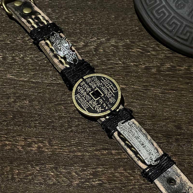 Buddha Stones、PiXiu山、幽霊、お金を使う幸運、レザーウォッチバンドブレスレット  - image 3