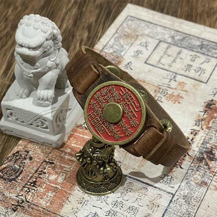 Buddha Stones辰砂 山の幽霊 お金を使うと良縁祈願レザーウォッチバンド ブレスレット  - 山の幽霊がお金と辰砂を使う（手首周り：15～18cm） - image 0