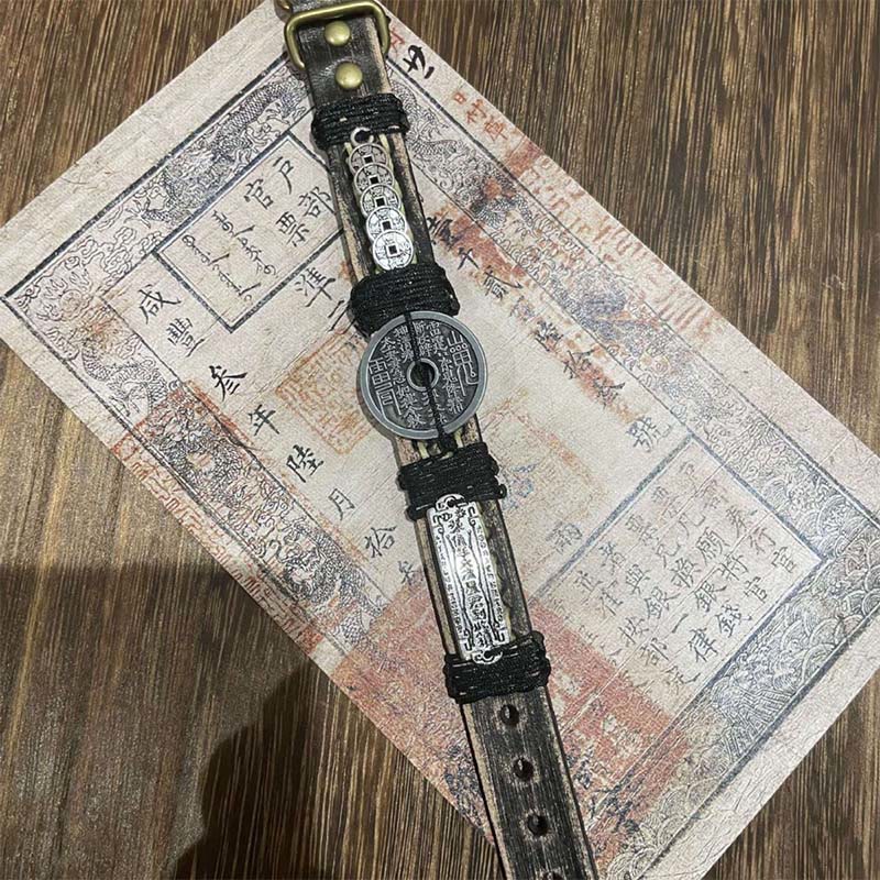 Buddha Stones五帝銭 山の幽霊 金運 レザー腕時計バンド ブレスレット  - image 2