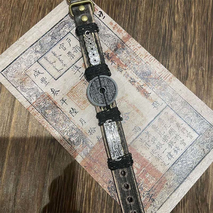 Buddha Stones五帝銭 山の幽霊 金運 レザー腕時計バンド ブレスレット  - image 2