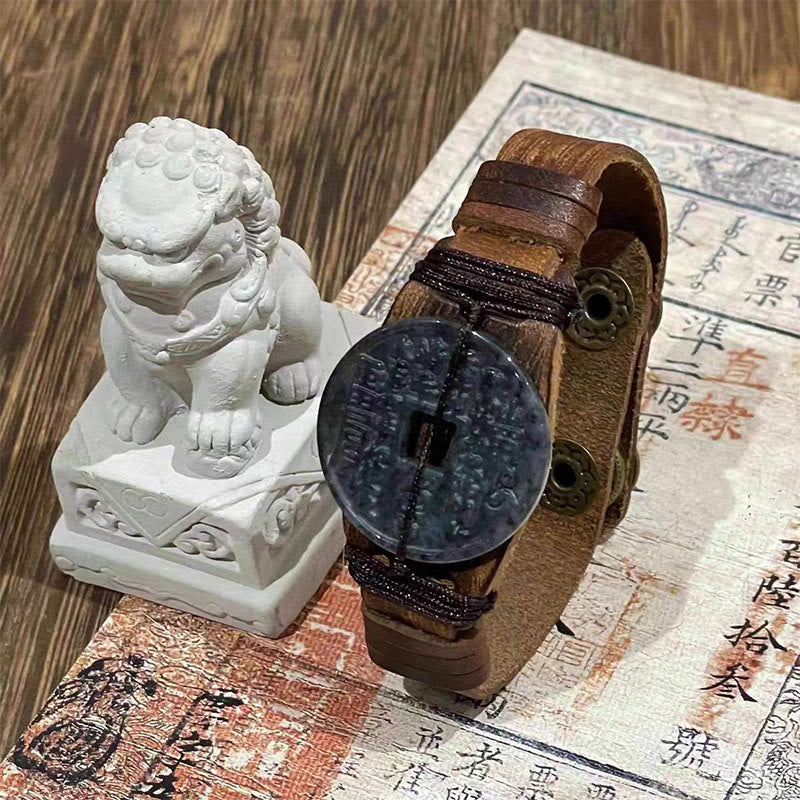 Buddha Stones翡翠山 幽霊 お金を使う豊かさレザー 腕時計バンド ブレスレット  - ダークジェイド（手首周り：15～18cm） - image 1