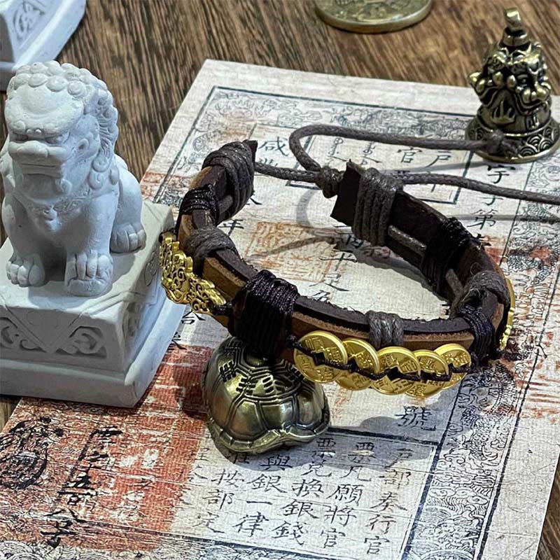 Buddha Stones五帝銭 貂秀富革ロープブレスレット  - image 2