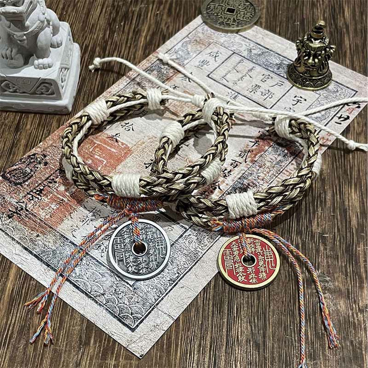 Buddha Stones多層山の幽霊 お金を使う カラフルなロープ編みブレスレット  - image 5