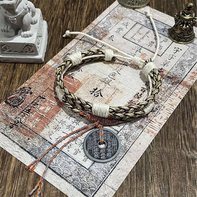 Buddha Stones多層山の幽霊 お金を使う カラフルなロープ編みブレスレット  - グレイマウンテンゴーストがお金を使う（手首周り：15～19cm） - image 3
