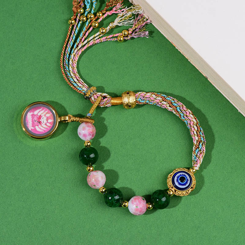 チベットのBuddha Stones、邪眼九尾狐タンカ、悪霊除け、紐ブレスレット - image 1