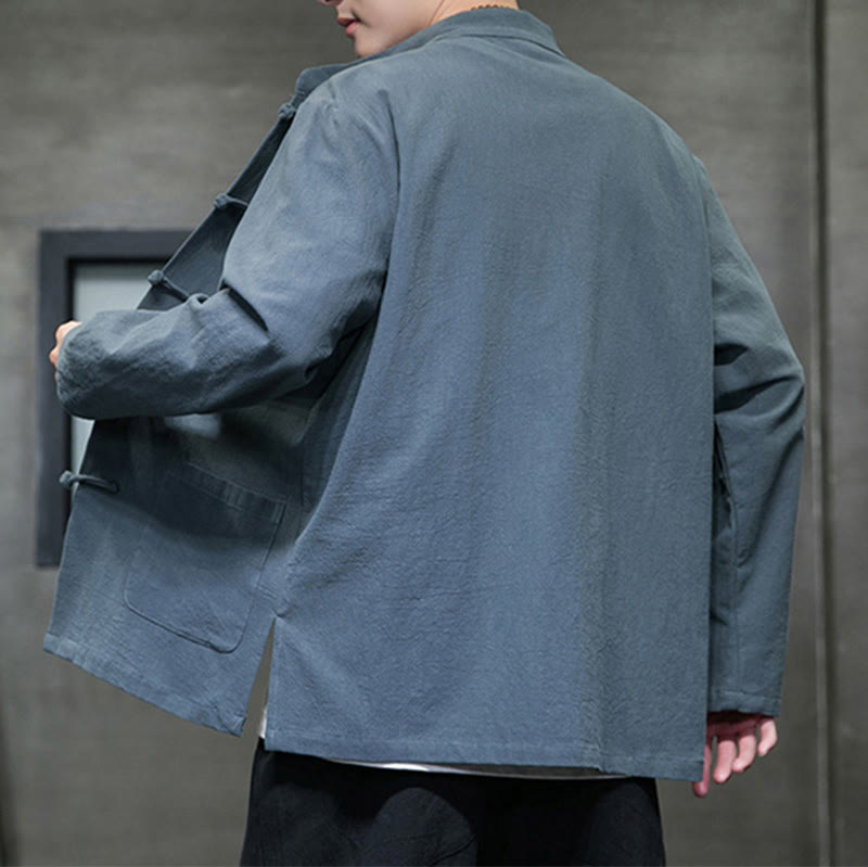 Buddha Stones無地 カエルボタン 唐装 コットンリネン メンズ ジャケット シャツ ポケット付き - image 7