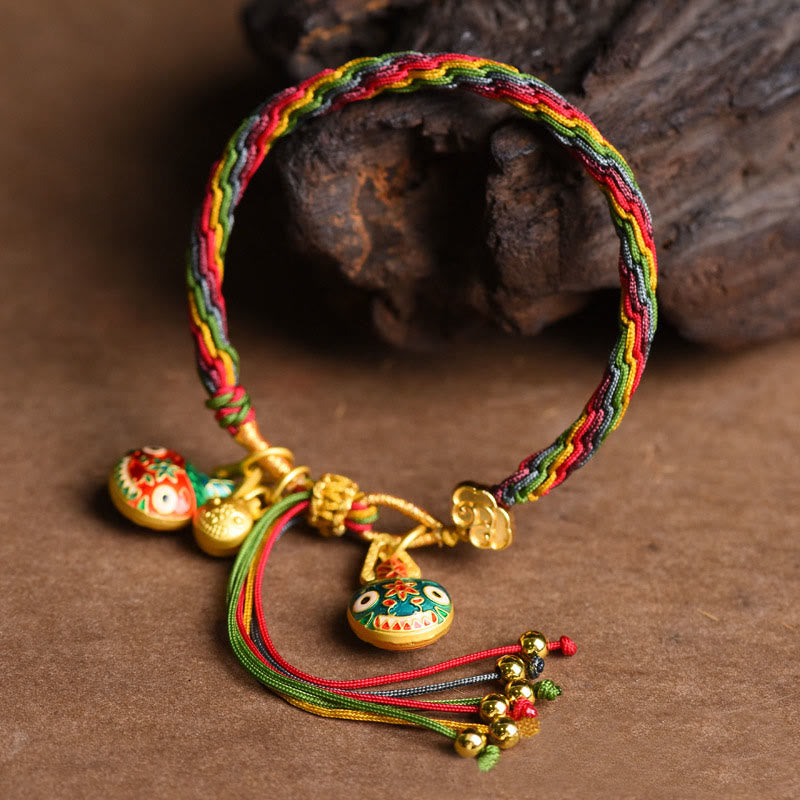 Buddha Stonesチベット 金 呑み込み 獣 ファミリー 幸運 結び目 編み込み カラフル ストリング ブレスレット - image 1