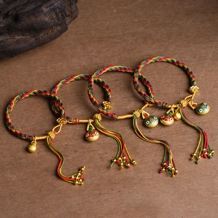 Buddha Stonesチベット 金 呑み込み 獣 ファミリー 幸運 結び目 編み込み カラフル ストリング ブレスレット - image 12