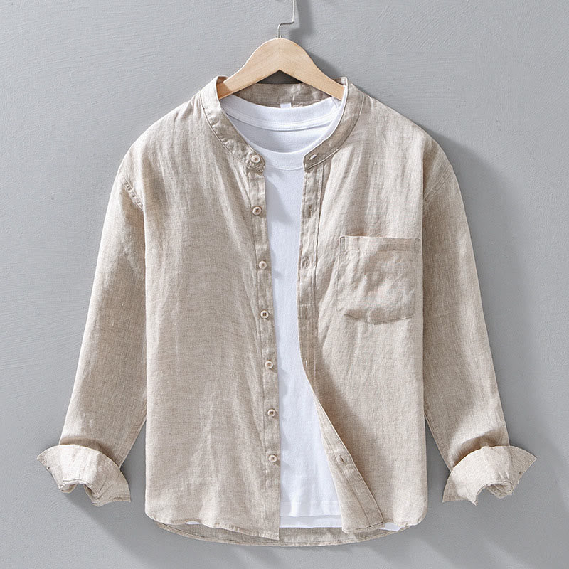Buddha Stonesシンプル 秋 長袖 ボタンデザイン リネン メンズシャツ - リネン - US/UK/AU42、 EU52 (3XL) - image 0