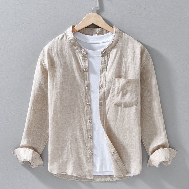 Buddha Stonesシンプル 秋 長袖 ボタンデザイン リネン メンズシャツ - リネン - US/UK/AU42、 EU52 (3XL) - image 0