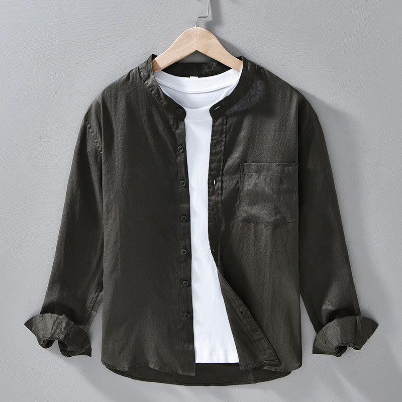Buddha Stonesシンプル 秋 長袖 ボタンデザイン リネン メンズシャツ - ダークスレートグレー - US/UK/AU42、 EU52 (3XL) - image 18