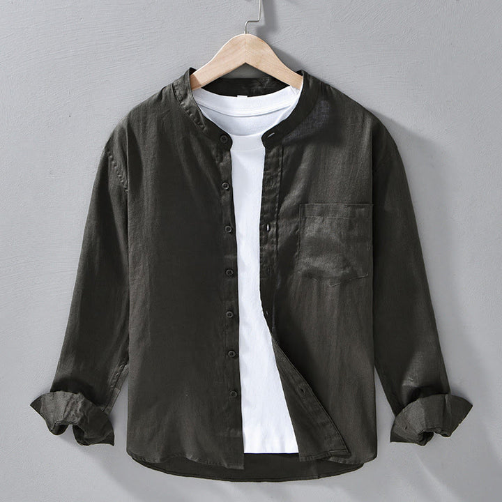 Buddha Stonesシンプル 秋 長袖 ボタンデザイン リネン メンズシャツ - ダークスレートグレー - US/UK/AU42、 EU52 (3XL) - image 18