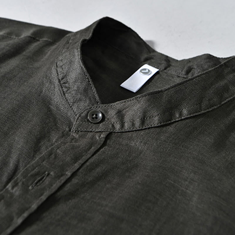 Buddha Stonesシンプル 秋 長袖 ボタンデザイン リネン メンズシャツ - image 19