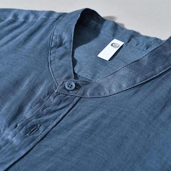 Buddha Stonesシンプル 秋 長袖 ボタンデザイン リネン メンズシャツ - image 16